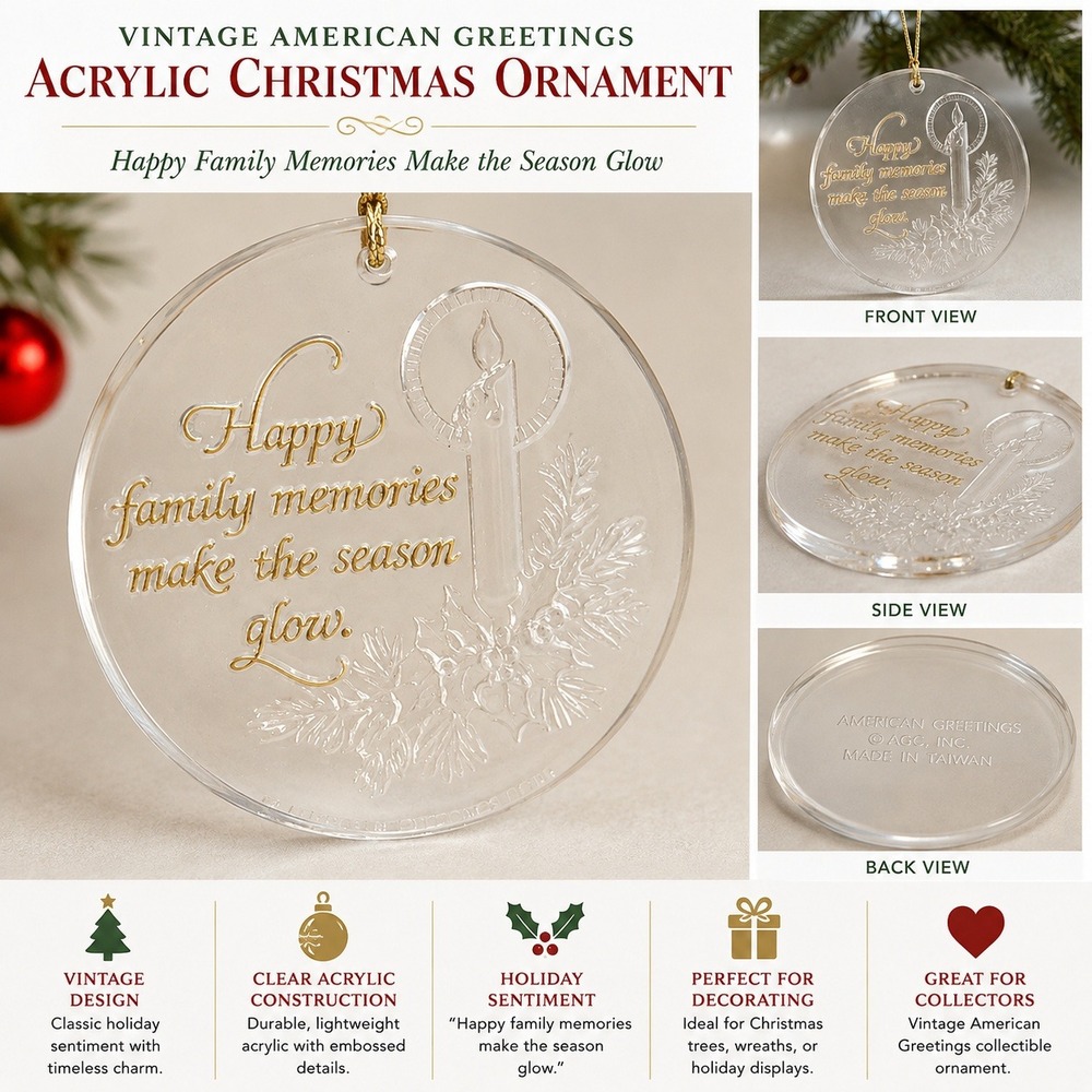 American Greetings Heartwarming Christmas Clear Acrylic Candle Ornament Vintage